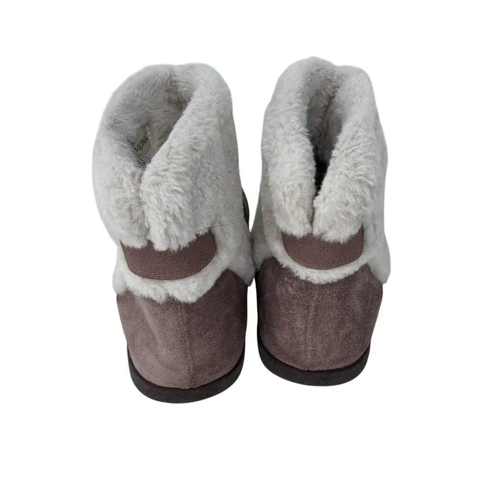 Vionic‎ Divine Maizie Supportive Slipper Boot Womens US 8 Brown Rubber Sole